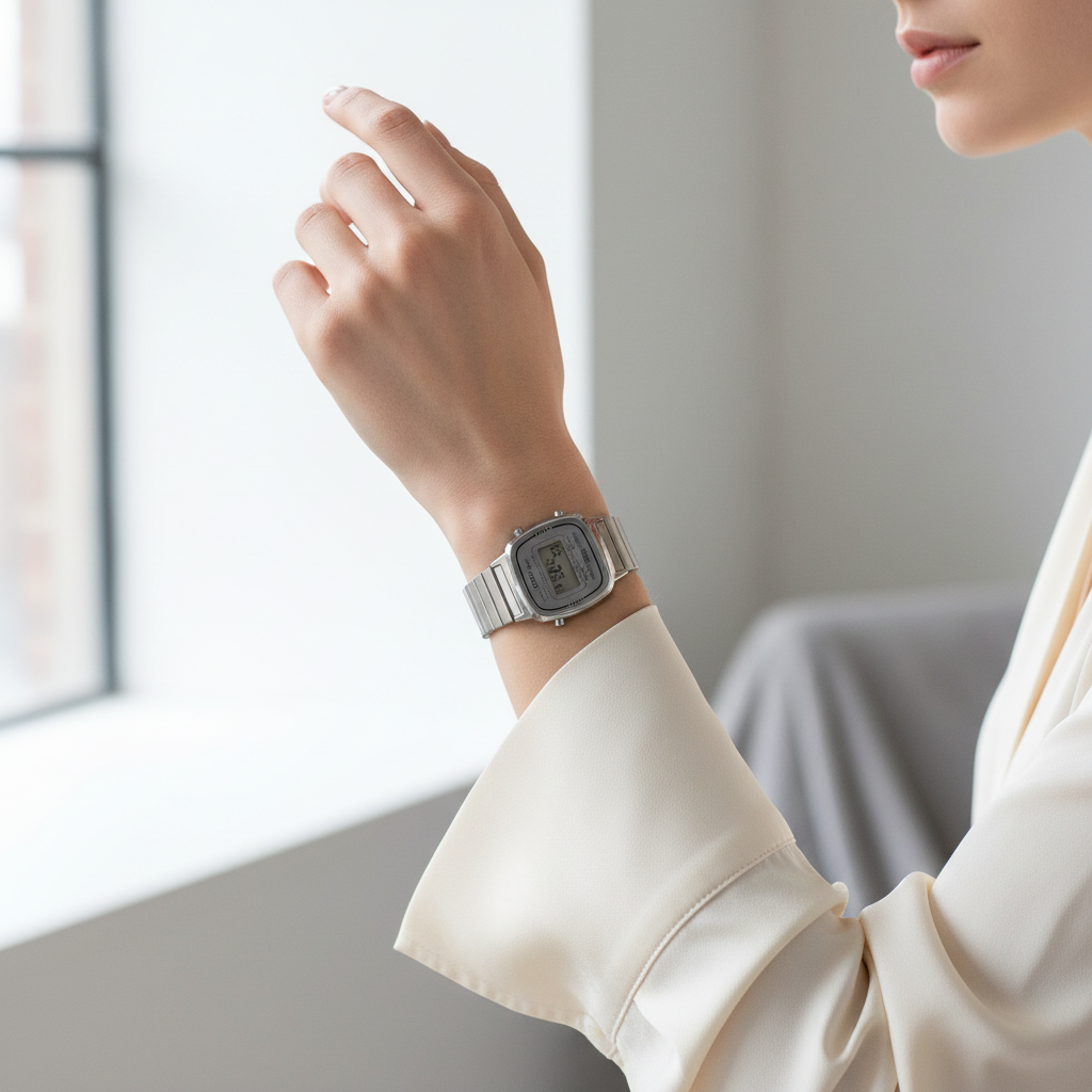 Casio vintage donna quadrante grigio indossato