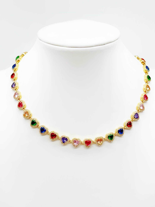 Collana  Girocollo Tennis  con Cuori Multicolore Donna Trend Moda