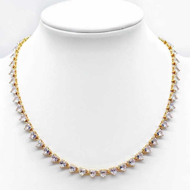 Collana Girocollo Tennis Donna con Cuori Bianchi e Finitura Dorata
