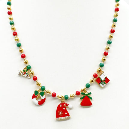 Collana Donna Natale Acciaio Ciondoli Albero Stella Fiocco Neve Regalo
