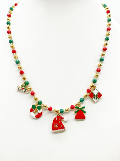 Collana Donna Natale Acciaio con Ciondoli Festivi - Gioiello Natalizio Elegante