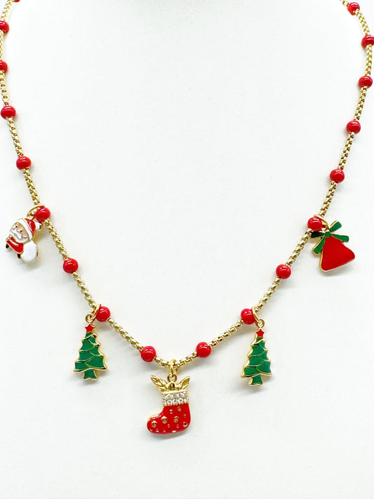Collana Donna Natale Acciaio con Ciondoli Festivi - Gioiello Natalizio Elegante