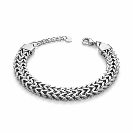 Bracciale Donna Shelly Acciaio 316L Argento Maglie Intrecciate Chevron 19cm