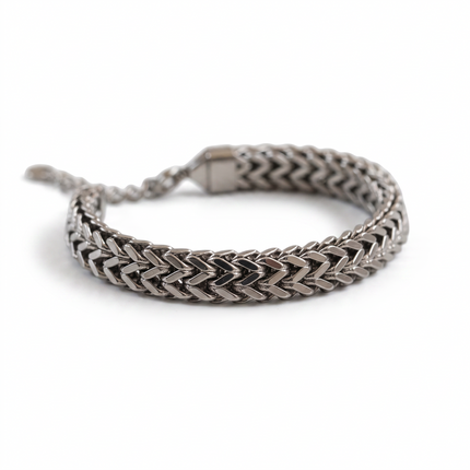 Bracciale Donna Shelly Acciaio 316L Argento Maglie Intrecciate Chevron 19cm