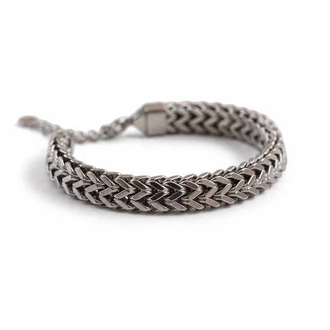 Bracciale Donna Shelly Acciaio 316L Argento Maglie Intrecciate Chevron 19cm