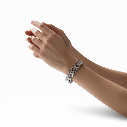 Bracciale Donna Shelly Acciaio 316L Argento Maglie Intrecciate Chevron 19cm
