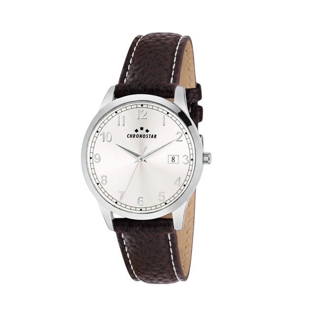 Orologio Uomo Chronostar Acciaio Cinturino Pelle Marrone Quarzo