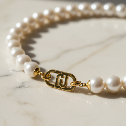 Contrasto perle bianche e chiusura oro bracciale Liu Jo LJ2235