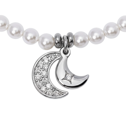 Bracciale Donna 2JEWELS 232342 Perle Acciaio Silver Doppio Ciondolo Mezzaluna Cristalli