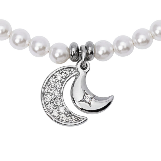 Bracciale Donna 2JEWELS 232342 Perle Acciaio Silver Doppio Ciondolo Mezzaluna Cristalli