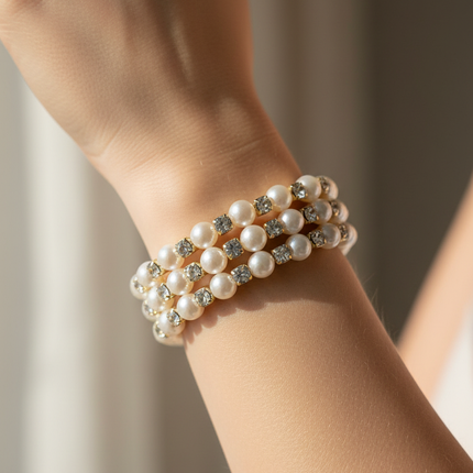 Bracciale perle indossato elegante lifestyle