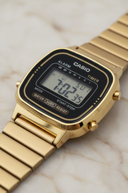 Dettaglio display digitale LCD nero Casio