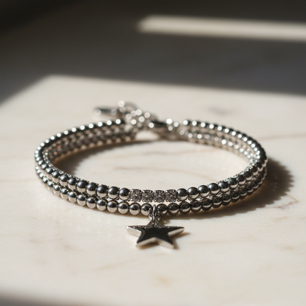 Bracciale donna doppio 2JEWELS - pattern sfere lucide e cristalli alternati