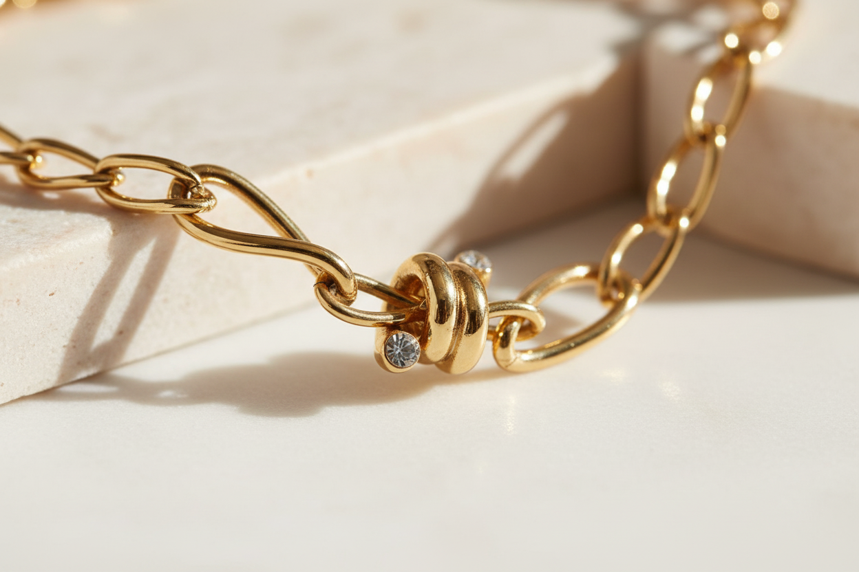 Dettaglio catena acciaio dorato collana Guess