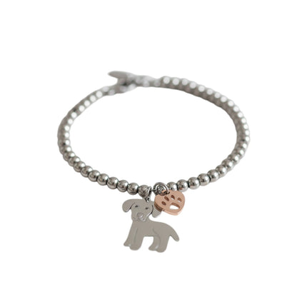 Texture sfere acciaio lucido e ciondoli cane zampa bracciale donna 2JEWELS