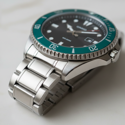 Dettaglio ghiera turchese rotante Casio
