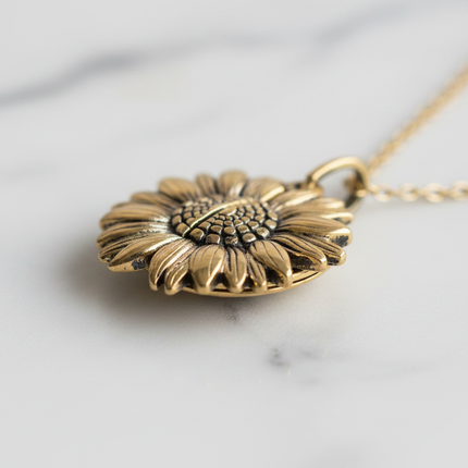 Collana Shelly girasole - vista laterale spessore petali vintage