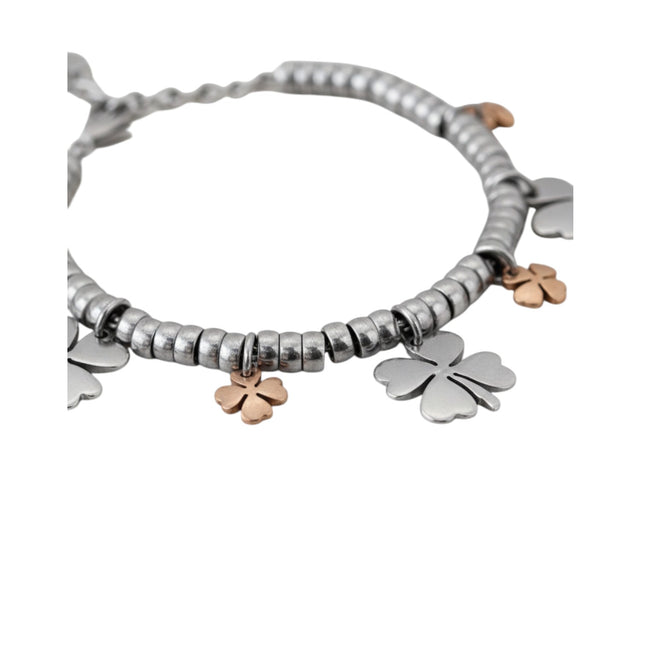 Texture sfere acciaio lucido e ciondoli quadrifoglio bracciale donna 2JEWELS