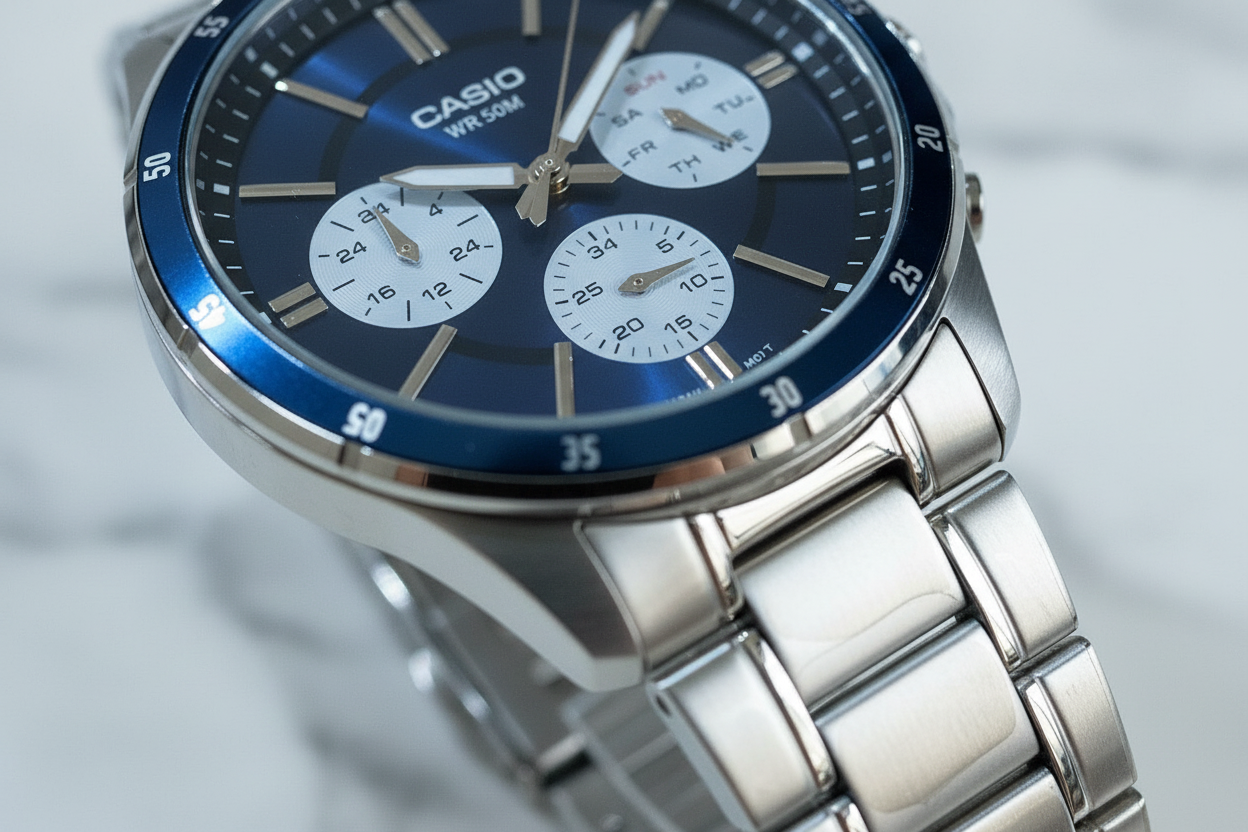 Dettaglio orologio Casio blu