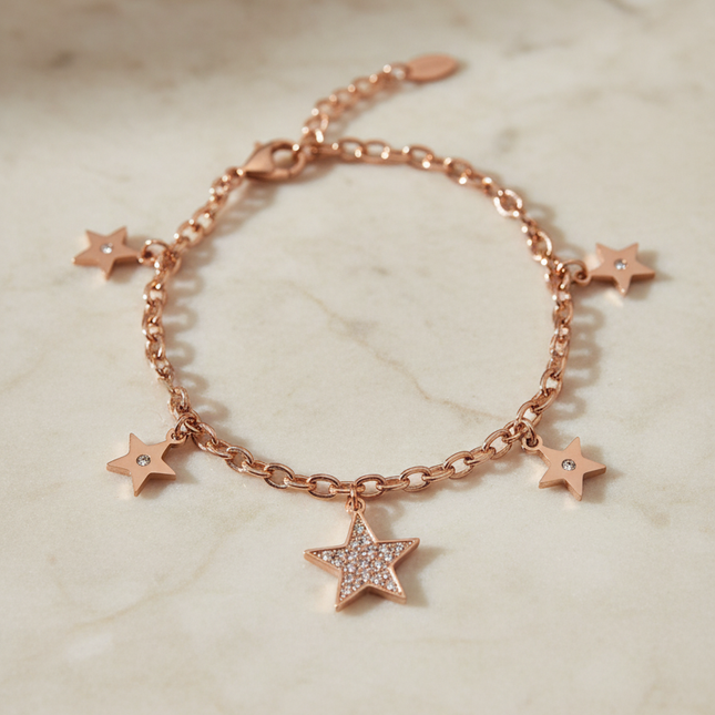 Catena oro rosa bracciale 2JEWELS - ciondoli stelle design celestiale