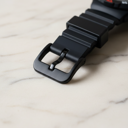 Close-up cinturino poliuretano con fibbia dettaglio texture