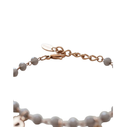 Dettaglio chiusura moschettone e targhetta brand bracciale 2JEWELS acciaio rosato