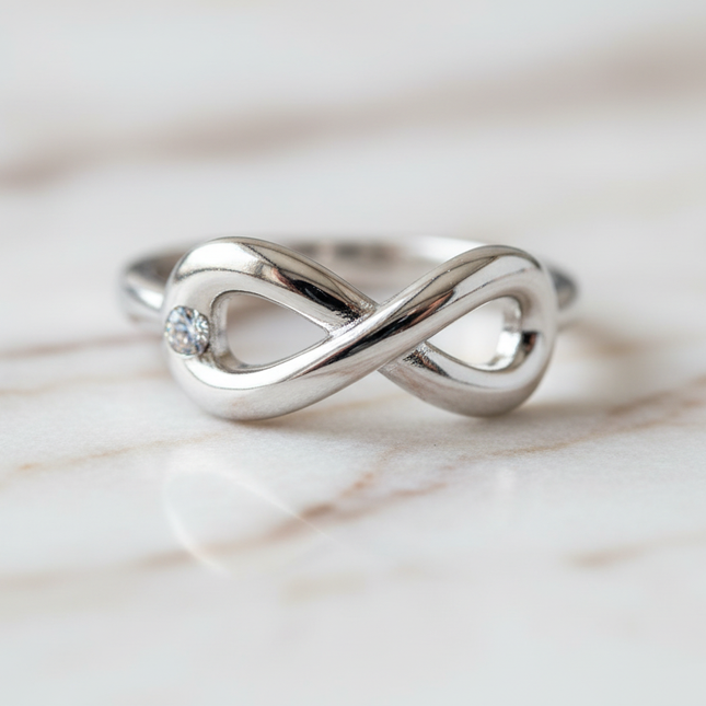 Dettaglio macro simbolo infinito cristallo anello acciaio 2Jewels