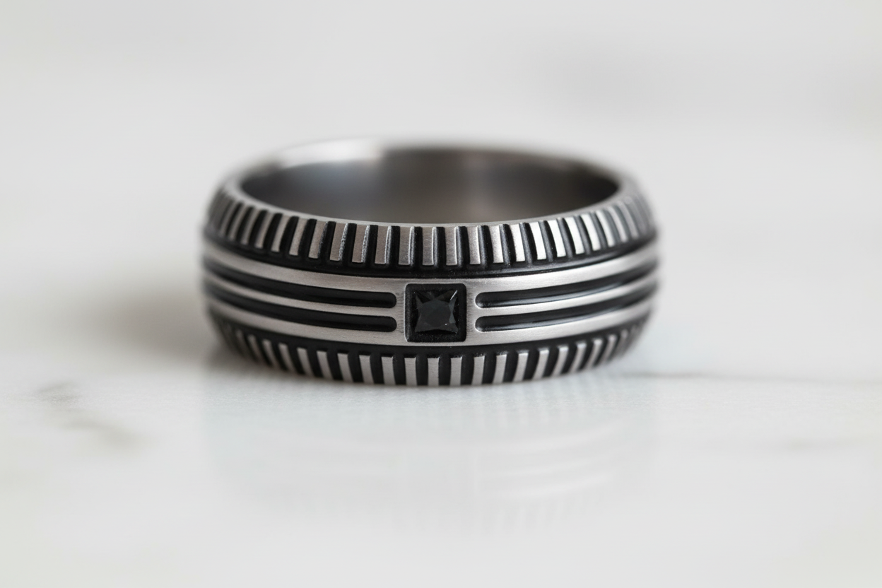 Dettaglio macro pattern geometrico inciso cristallo nero