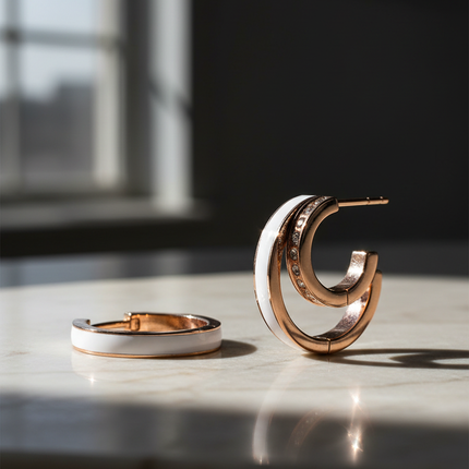 Orecchini donna cerchio 2JEWELS - banda smalto bianco e finitura oro rosa