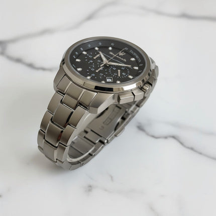 Maserati Cronografo - Profilo bracciale gun-metal e pulsanti