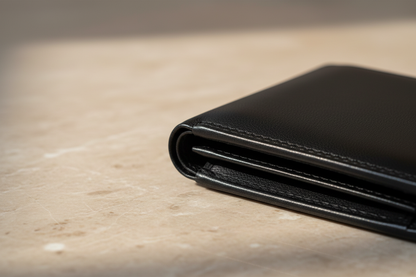 Dettaglio angolo e piega portafoglio slim design elegante