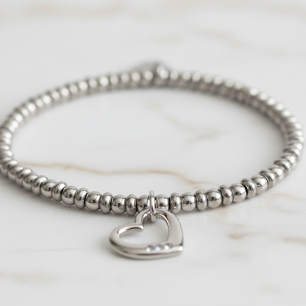 Dettaglio bracciale 2JEWELS sfere acciaio - ciondolo cuore con cristalli