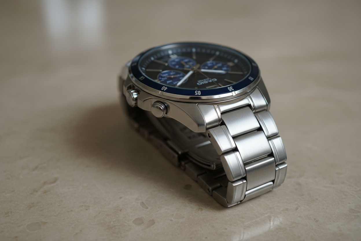 Profilo laterale con pulsanti cronografo Casio