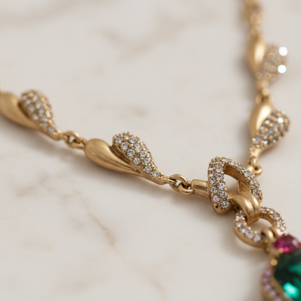 Dettaglio Catena Oro con Cristalli Pavé