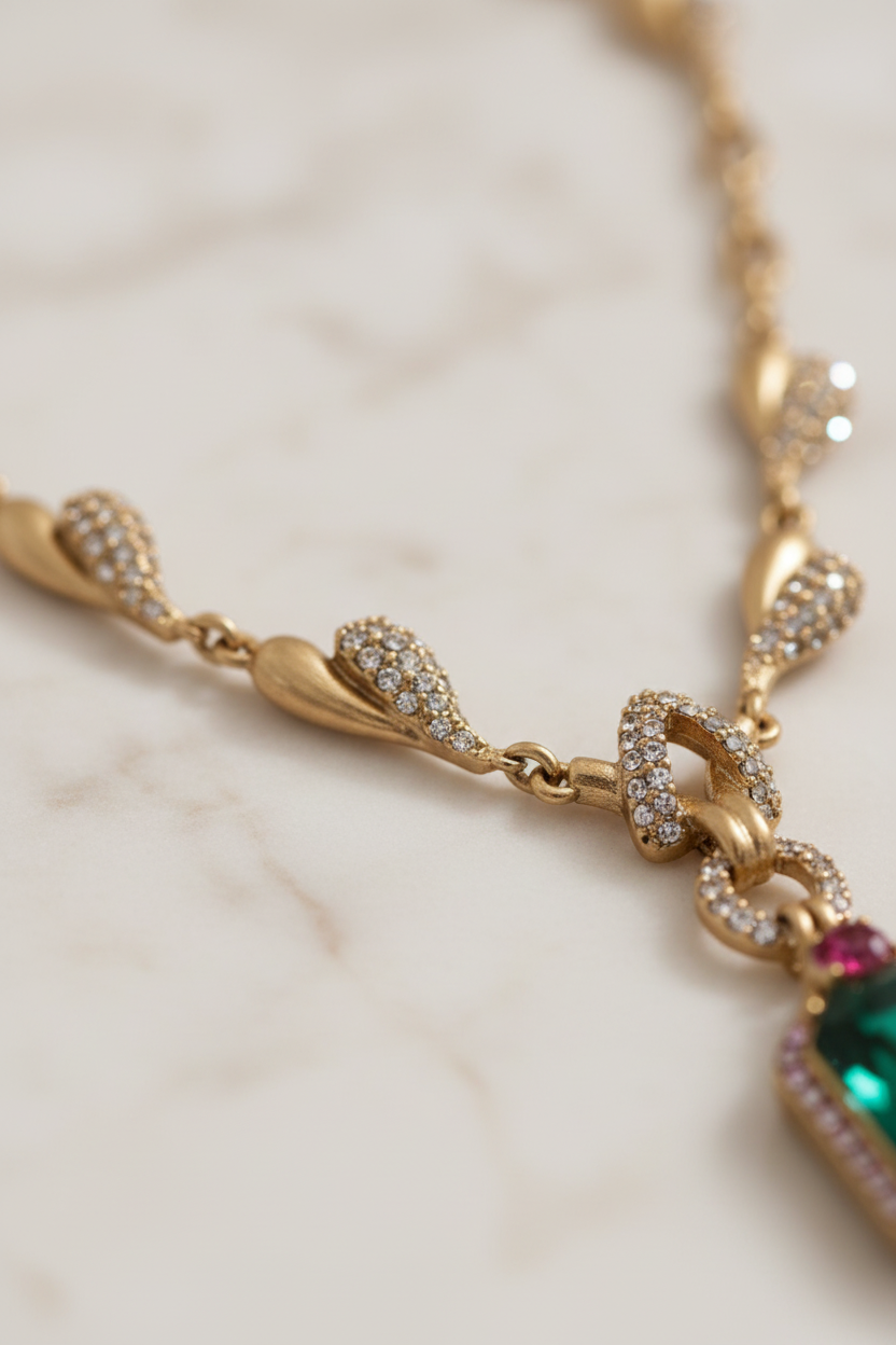 Dettaglio Catena Oro con Cristalli Pavé