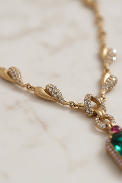 Dettaglio Catena Oro con Cristalli Pavé