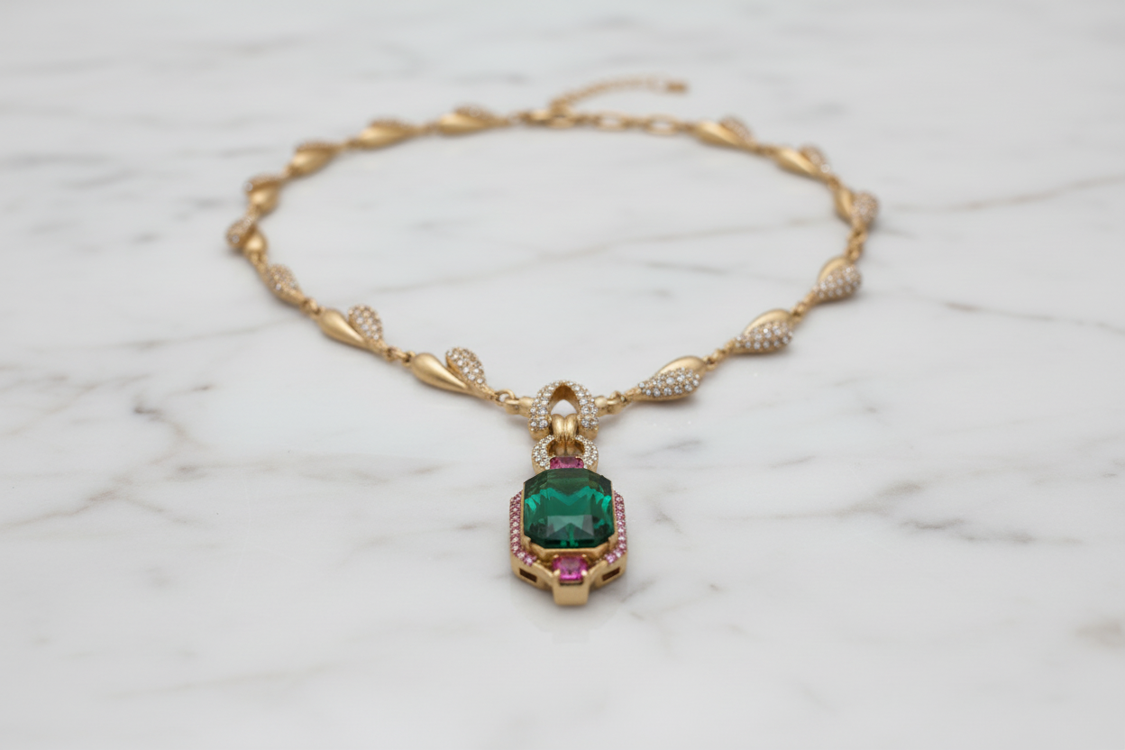 Dettaglio Pendente Smeraldo Pavé