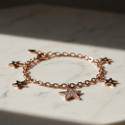 Ciondoli stella bracciale 2JEWELS - finitura oro rosa lucida e cristalli