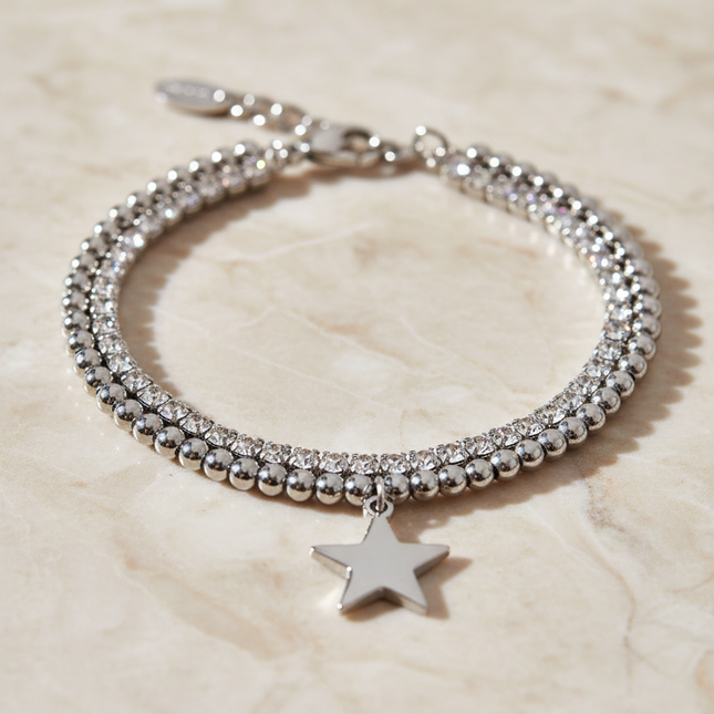 Design stratificato bracciale 2JEWELS - doppio filo con stella e cristalli