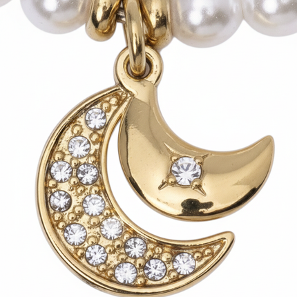 Dettaglio macro doppio ciondolo mezzaluna gold pavé cristalli e stella bracciale 2JEWELS 232341