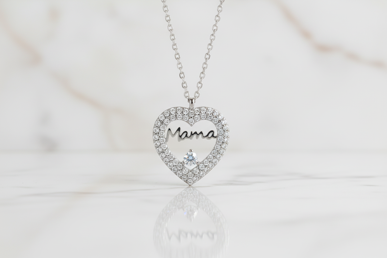 Dettaglio Pendente Cuore Mama con Zirconi
