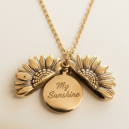 Collana Shelly girasole aperto - medaglietta interna oro per incisione