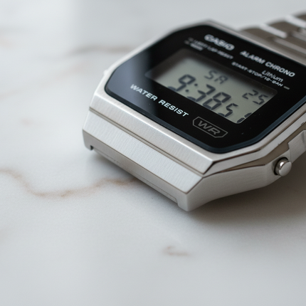 Dettaglio cassa acciaio angolare Casio vintage