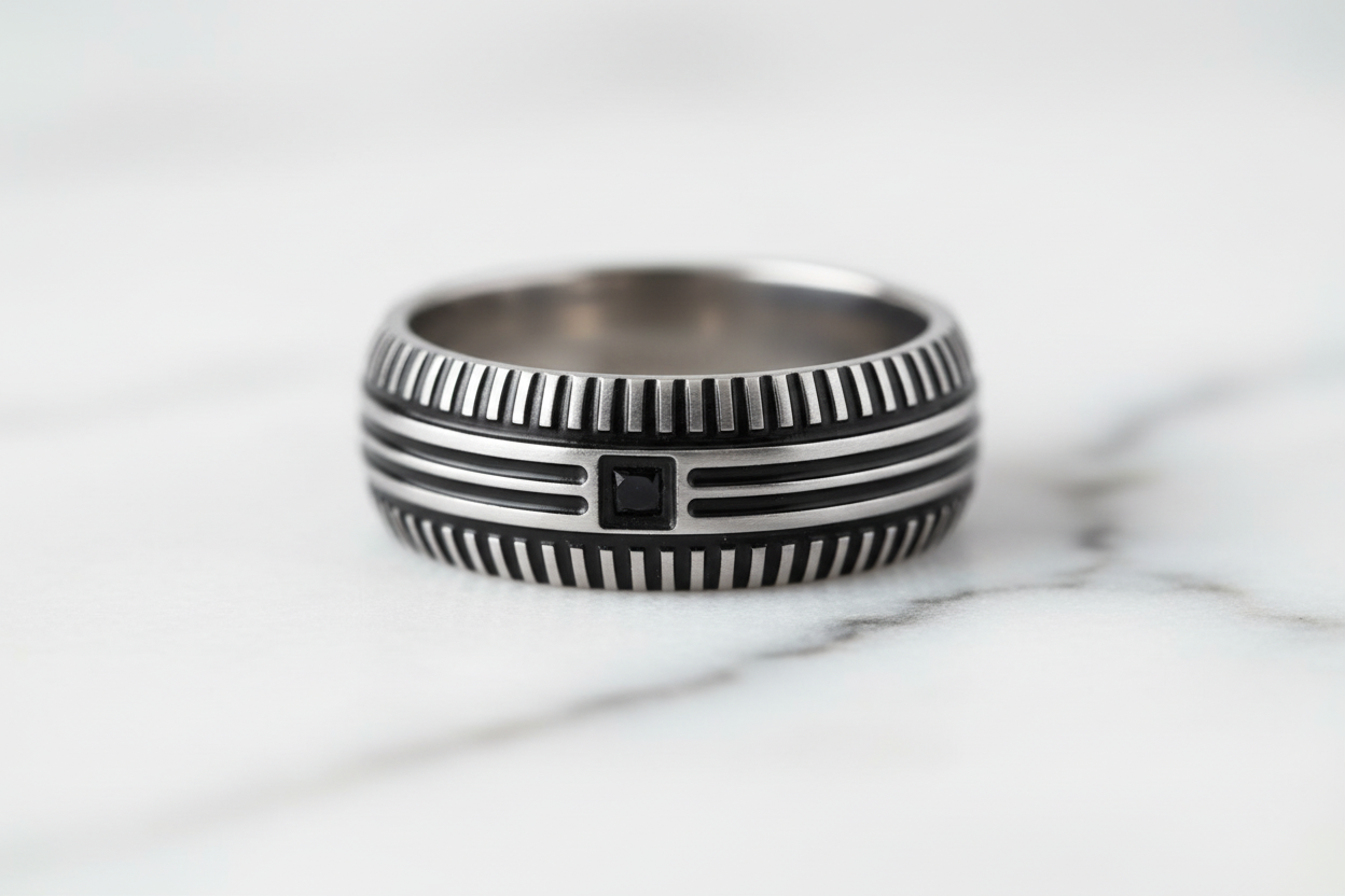 Costruzione acciaio incisioni geometriche smalto nero qualità