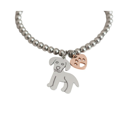 Macro ciondoli cane argento e zampa cuore oro rosa bracciale amanti animali 2JEWELS 231970