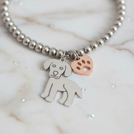 Macro ciondoli cane argento e zampa cuore oro rosa bracciale amanti animali 2JEWELS 231970