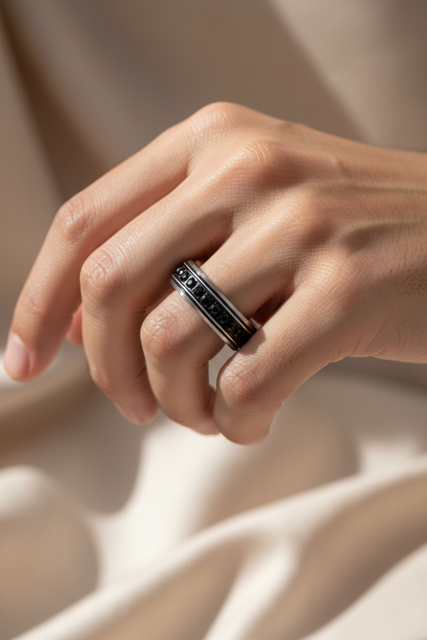 Anello uomo indossato lifestyle elegante moderno