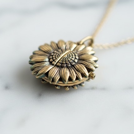 Collana Shelly girasole - dettaglio macro petali texture vintage oro