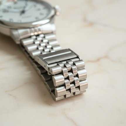 Dettaglio chiusura e maglie bracciale acciaio orologio Mondia