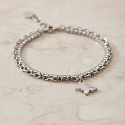 Dettaglio della chiusura a moschettone del bracciale tennis in acciaio 2Jewels 232315